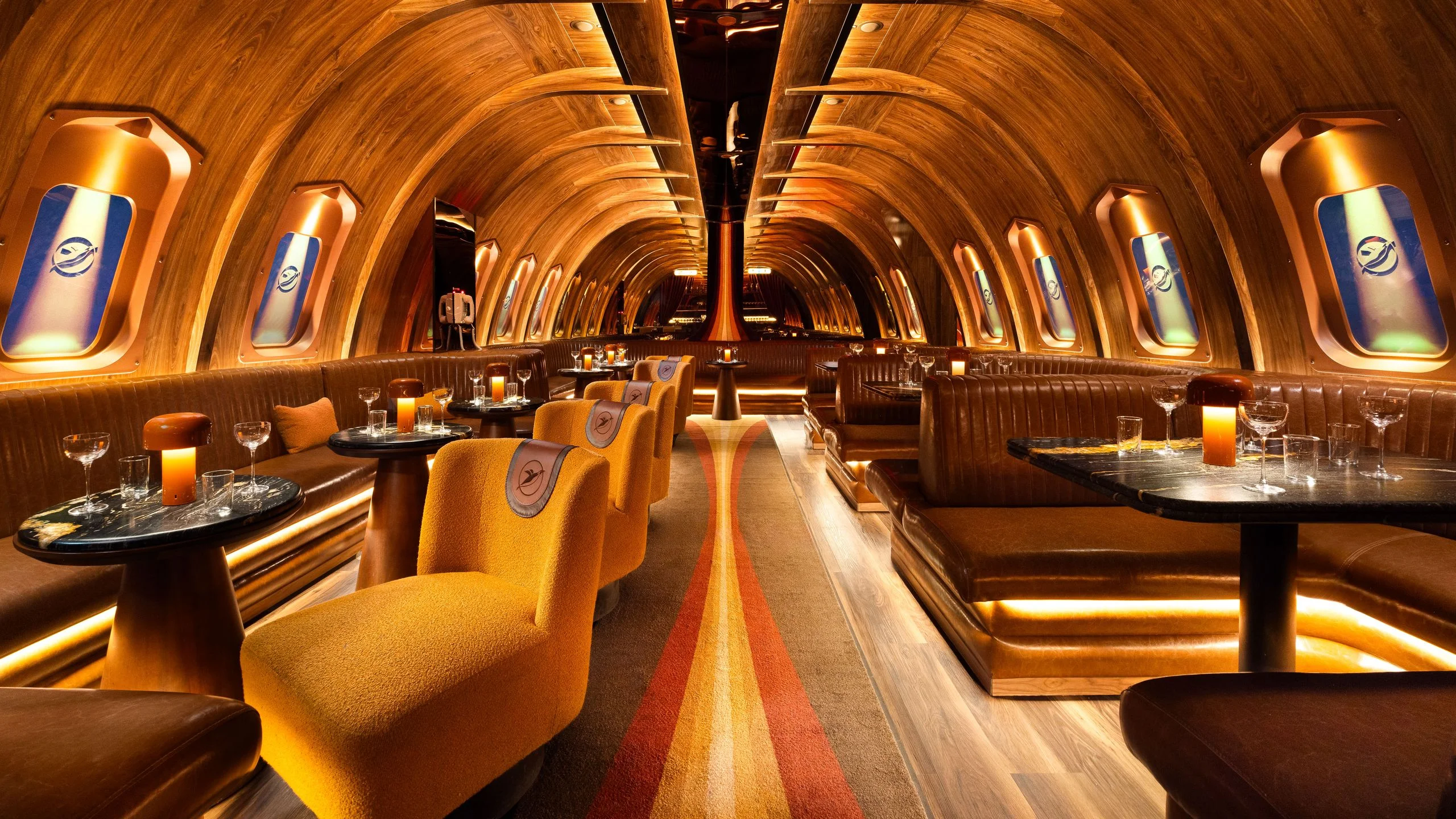 An interior view of Carry On, a 1970s jet-set fantasy in downtown Phoenix