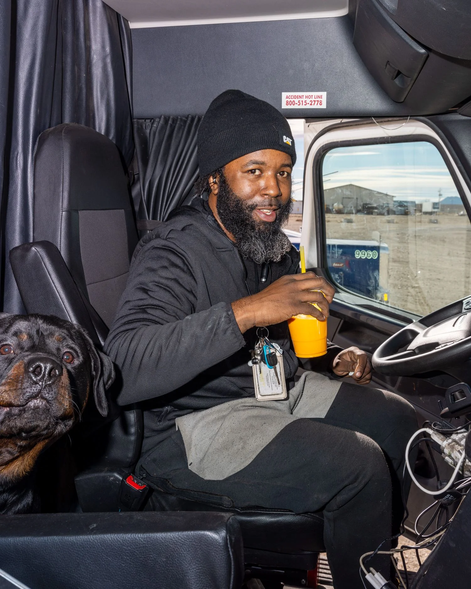 Ediquis Brown, whose Rottweiler rides shotgun, seeks out Indian eateries as a nourishing alternative to fast food when hauling cargo across the country.